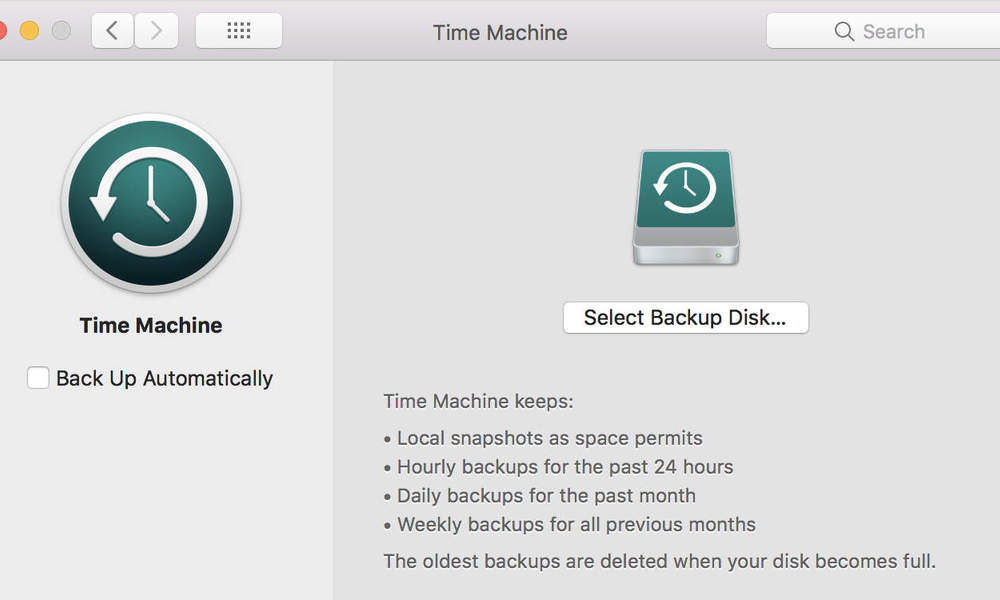 screen capture of the time machine application in Mac system preferences
