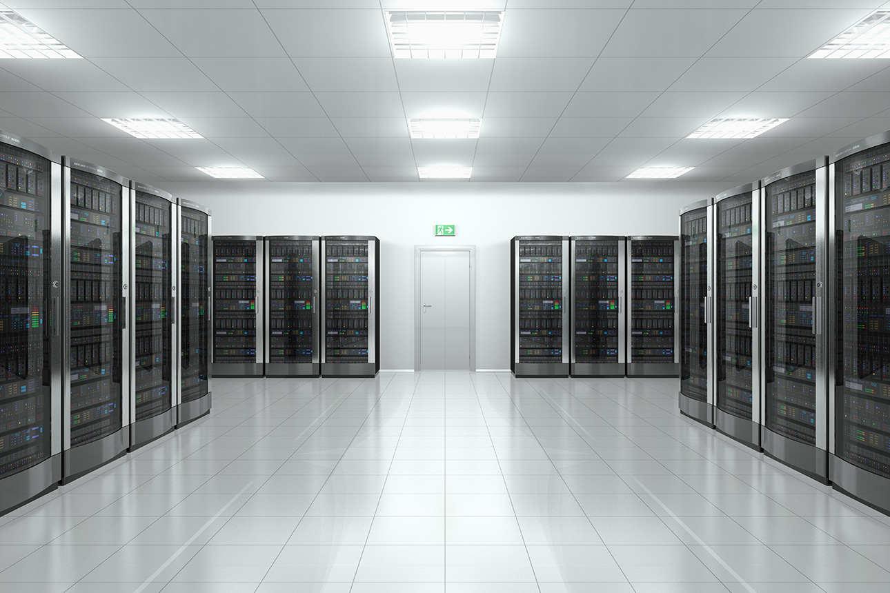 photo of a secure data room full of servers.